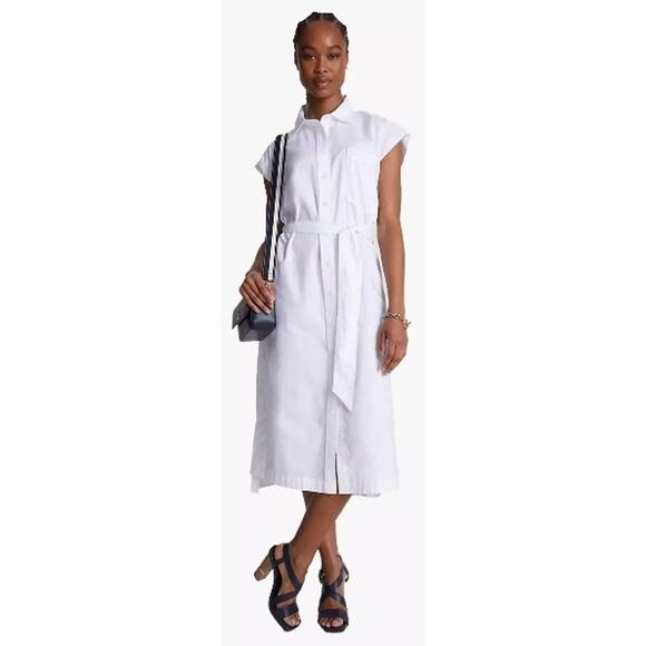 Tommy Hilfiger Button‎ Up Belted Shirt Dress Cotton White Casual NWT Size M - Picture 1 of 11